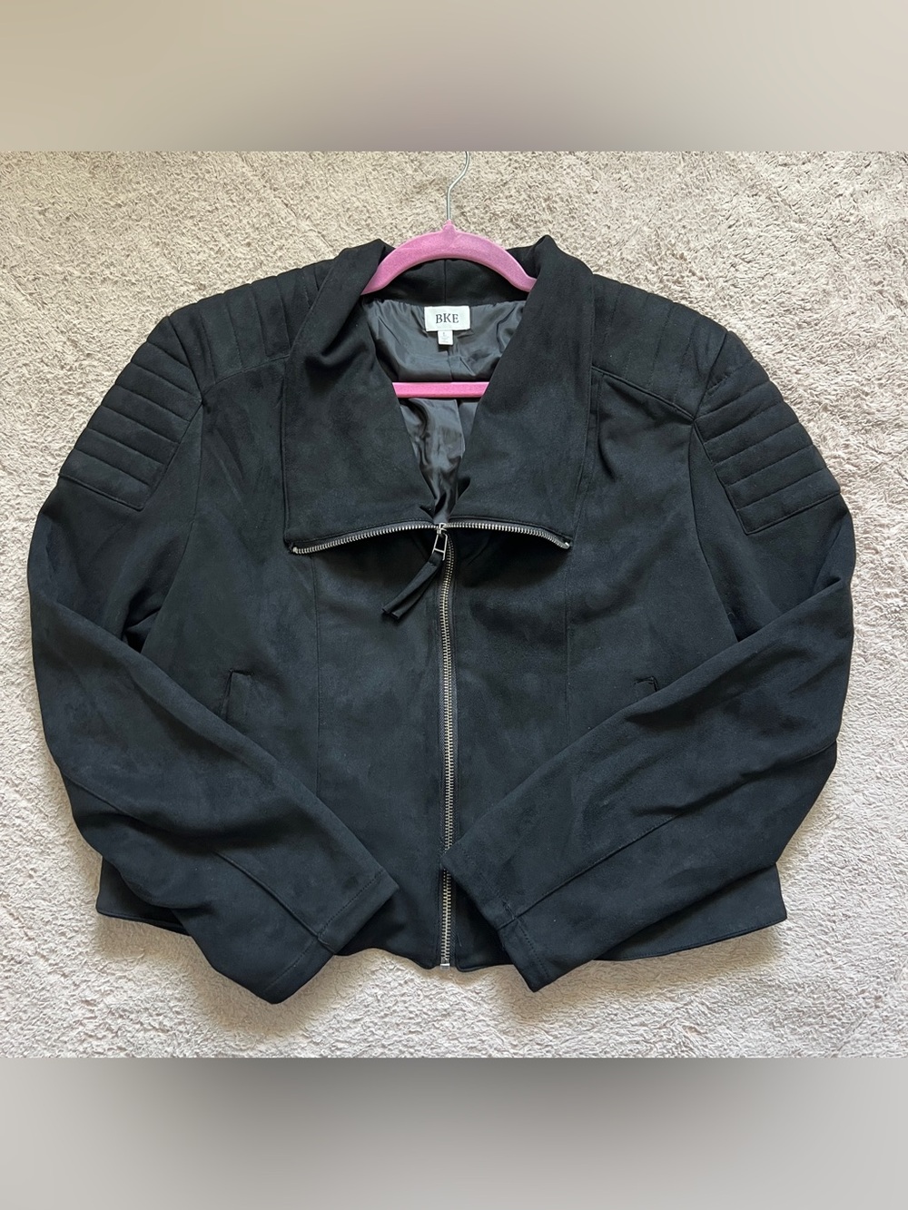 BKE Faux Suede Moto Jacket Shoulder Pads‎ Biker Goth Preppy Minimalist Sz L